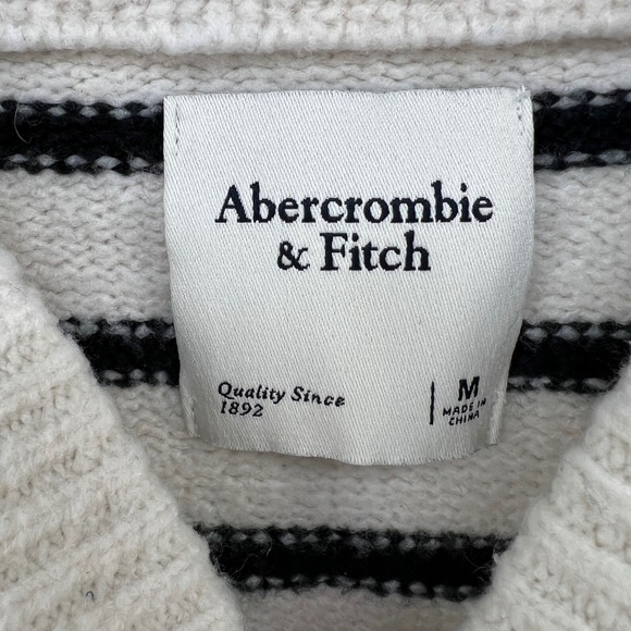 Abercrombie Fitch Striped V Neck Sweater Cream Black Long Sleeve Women's M Crop - Picture 3 of 7